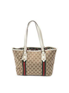 Gucci Web Jolicoeur Small Tote Bag Beige Ivory Monogram Pattern Canvas